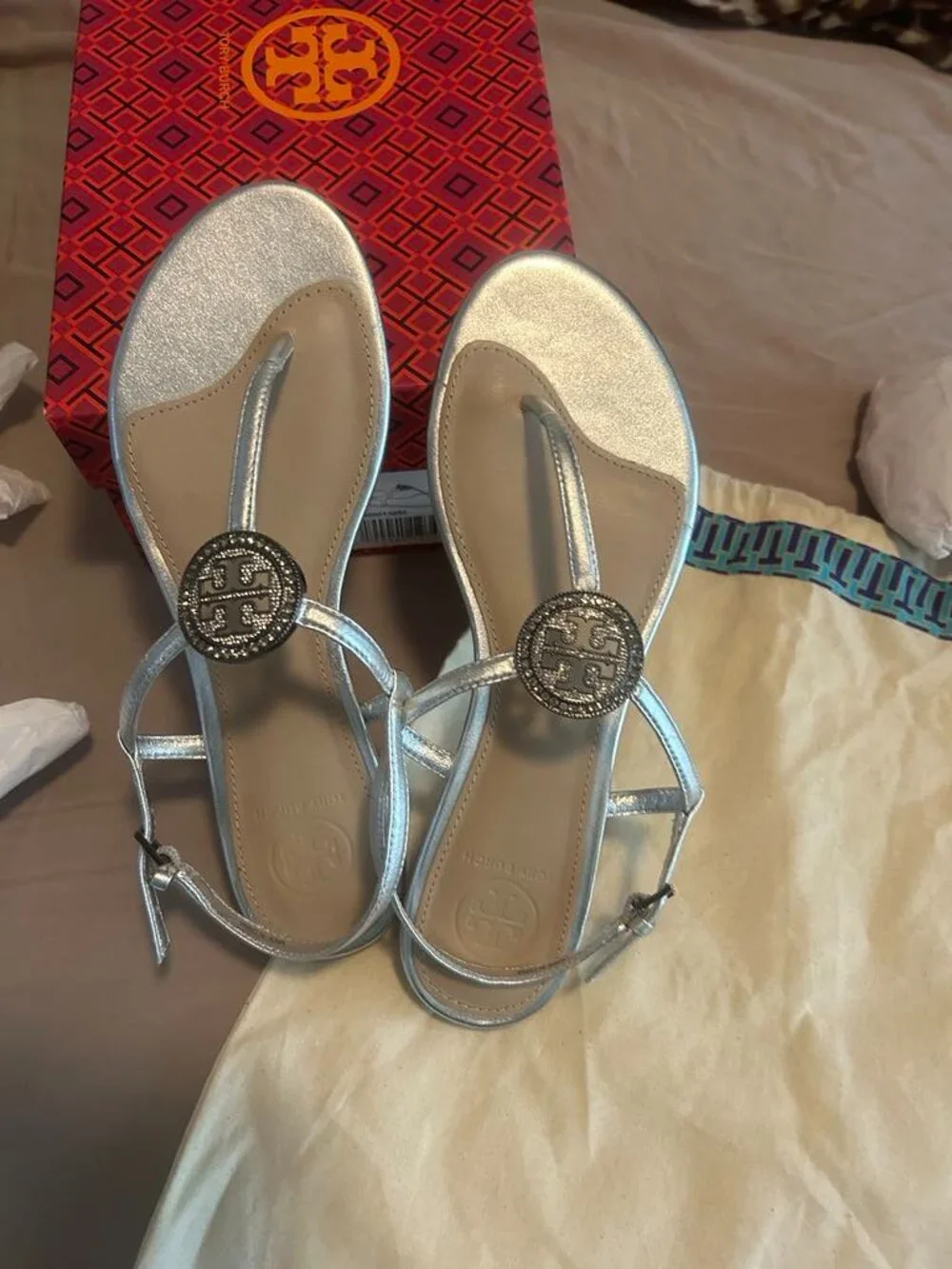 Tory Burch Silver Cristal Sandals 6.5